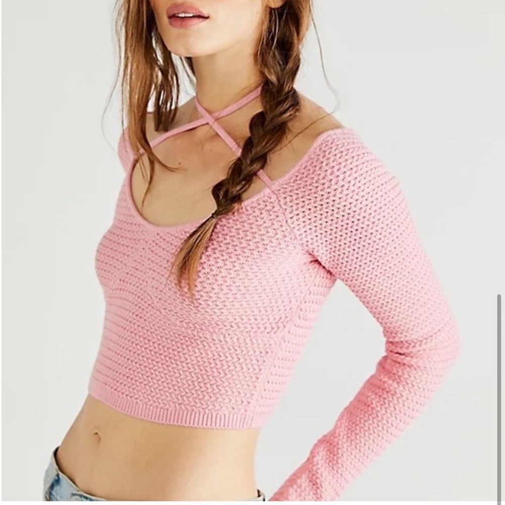 Free People Playing Hard to Get Pink Sweater